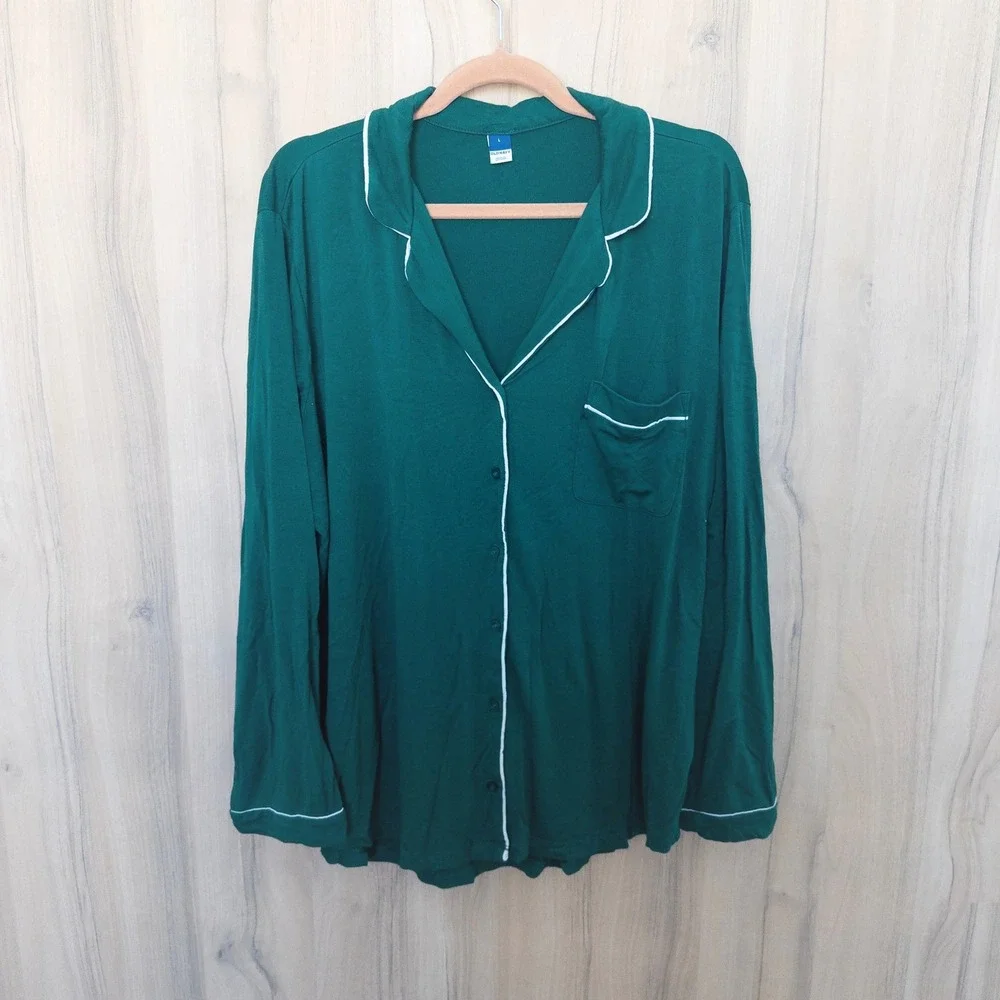 Old Navy Womens Pajama Set Large Green Long Sleeve Pants 2pc Soft Comfort Cozy